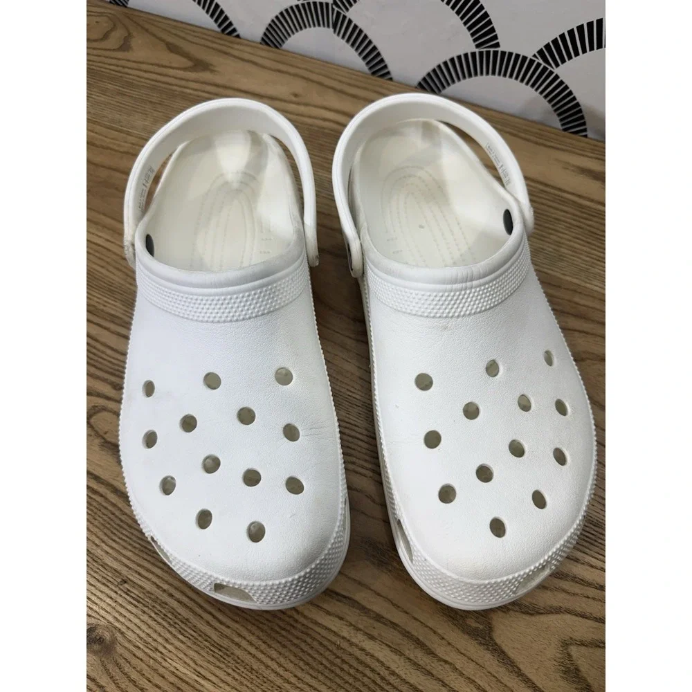 CROCS Men's White Classic Slip On Clog Shoes Size 12 Clean - Picture 2 of 8